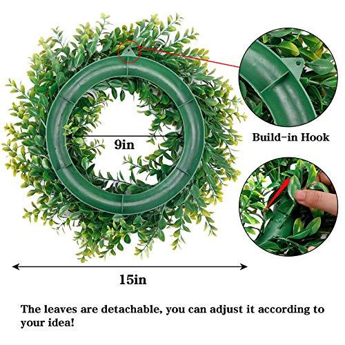 15 Inches Artificial Boxwood Wreath Spring Summer Wreath Faux Green Leaves Greenery Wreath - Lasercutwraps Shop