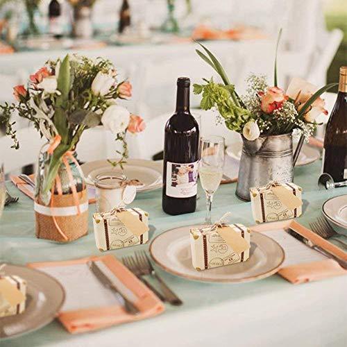 50pcs Mini Suitcase Favor Box Party Favor Candy Box, Vintage Kraft Paper with Tags and Burlap Twine for Wedding/Travel Themed Party/Bridal Shower Decoration - Lasercutwraps Shop