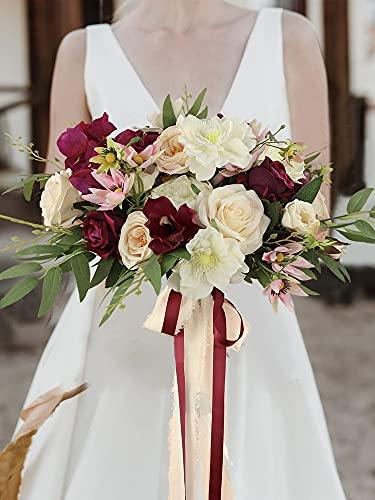 Wedding Bouquets for Bride Marsala Red Bridal Bouquet of Flowers Artificial Flowers - Lasercutwraps Shop