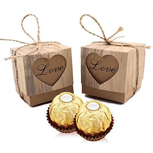 Rustic Candy Boxes,50pcs Wedding Favor Boxes,Love Kraft Bonbonniere Paper Gift Boxes with Burlap Jute Twine for Bridal Shower Wedding Christmas Decorations - Lasercutwraps Shop