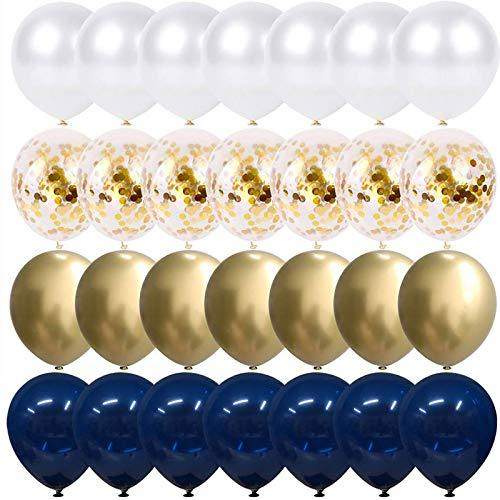 Navy Blue and Gold Confetti Balloons, 50 pcs 12 inch Pearl White and Gold Metallic Chrome Birthday Balloons for Celebration Graduation Party Balloons - Lasercutwraps Shop