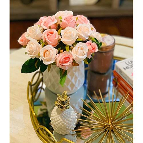 24 Heads Artificial Rose Flowers Bouquet Silk Flowers Rose for Home Bridal Wedding Party Festival Decor (2 Packs Champagne and Pink) - Lasercutwraps Shop