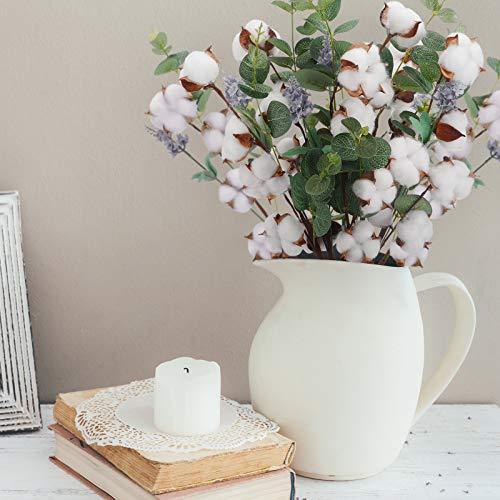 6pcs Cotton Stems, Artificial Cotton Flower Branches with Eucalyptus Lavender in Bulk, Faux Cotton Plants Decor Dried Cotton Floral Arrangements for Vases Farmhouse Flowers Decoration - Lasercutwraps Shop