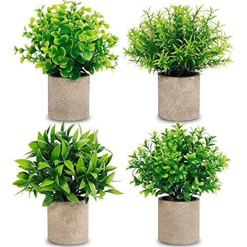 4 Packs Artificial Mini Potted Plants Fake Greenery Eucalyptus Rosemary Plastic Centerpiece for Barhroom Shelf Home Office Desk Table Indoor Decor - Lasercutwraps Shop