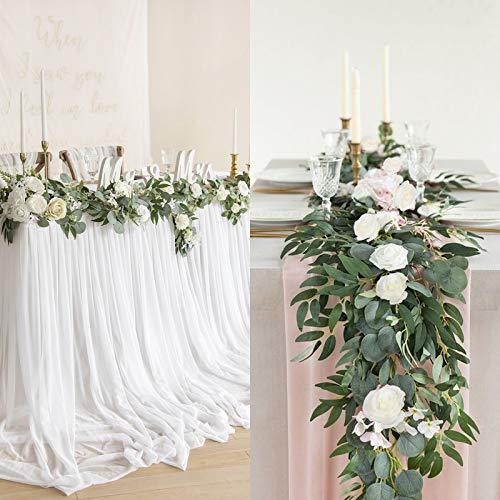 2 Packs Artificial Eucalyptus Garland with Willow Vines Twigs Leaves Silk White Rose, Rose Vine Eucalyptus Strands with Faux Silver Dollar for Wedding Party Garden Decoration - Lasercutwraps Shop