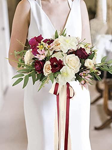 Wedding Bouquets for Bride Marsala Red Bridal Bouquet of Flowers Artificial Flowers - Lasercutwraps Shop