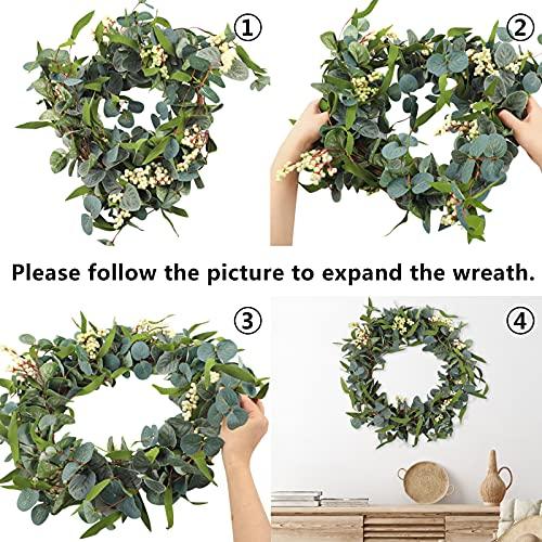 Artificial Eucalyptus Wreath for Front Door 20inch Spring Summer Large Green Leaf Wreath for Festival Celebration Wall Window Faux Eucalyptus Porch Farmhouse Patio Garden Decor - Lasercutwraps Shop