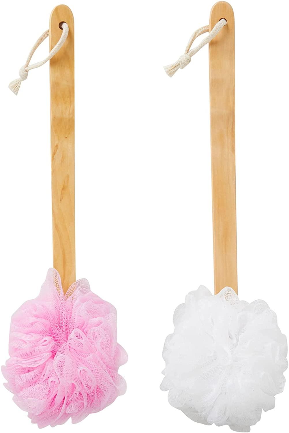 4 Pack Long Handled Loofah for Shower, Exfoliating Body Brush on a Stick, Back Scrubber in 4 Colors (16 in) - Lasercutwraps Shop