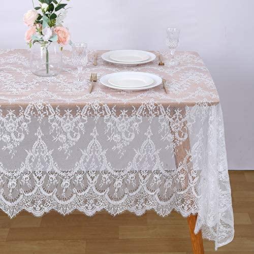 Lace Tablecloth White Wedding Tablecloths 60x120 Inch Vintage Rustic Farmhouse Table Fabric for Romantic Wedding Table Decorations - Lasercutwraps Shop