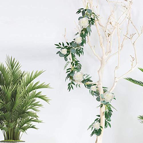 2 Packs Artificial Eucalyptus Garland with Willow Vines Twigs Leaves Silk White Rose, Rose Vine Eucalyptus Strands with Faux Silver Dollar for Wedding Party Garden Decoration - Lasercutwraps Shop