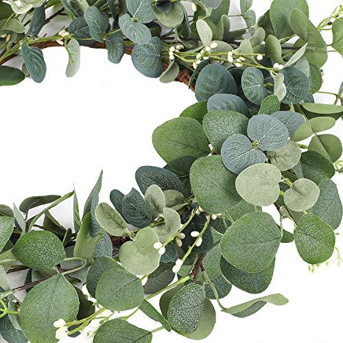 19 Inches Artificial Green Leaf Eucalyptus Wreath Spring Summer Outdoor Ornaments for Front Door Wall Window Farmhouse Decor - Lasercutwraps Shop