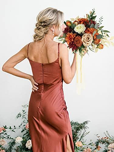 Burnt Orange Bridal Bouquet of Flowers for Wedding Artificial Flowers Silk Rose - Lasercutwraps Shop