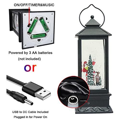 Christmas Snow Globe Lantern with Music, Battery Operated Lighted Swirling Glitter Water Lantern with Timer - Lasercutwraps Shop