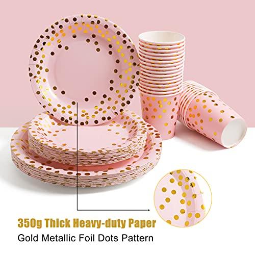 Set of 25 Pink and Gold Disposable Dinnerware for Baby Shower Wedding Party - Lasercutwraps Shop