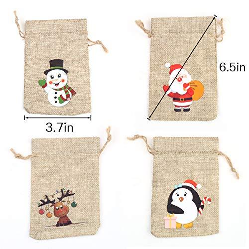 36pcs Christmas Linen Bags with Drawstrings Christmas Burlap Goody Gift Bags with Double Jute Drawstrings, 4 designs Snowman, Santa Claus, Penguin and Elk - Lasercutwraps Shop