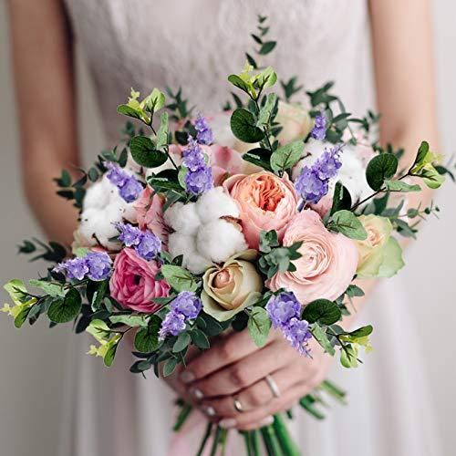 6pcs Cotton Stems, Artificial Cotton Flower Branches with Eucalyptus Lavender in Bulk, Faux Cotton Plants Decor Dried Cotton Floral Arrangements for Vases Farmhouse Flowers Decoration - Lasercutwraps Shop
