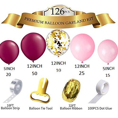 126pcs Burgundy Maroon Pink and Gold Balloons for Baby Shower Decorations - Lasercutwraps Shop