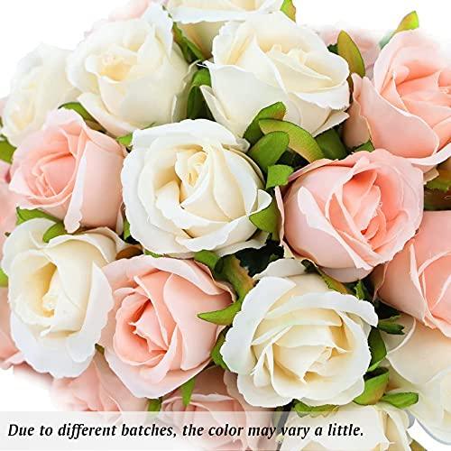 24 Heads Artificial Rose Flowers Bouquet Silk Flowers Rose for Home Bridal Wedding Party Festival Decor (2 Packs Champagne and Pink) - Lasercutwraps Shop