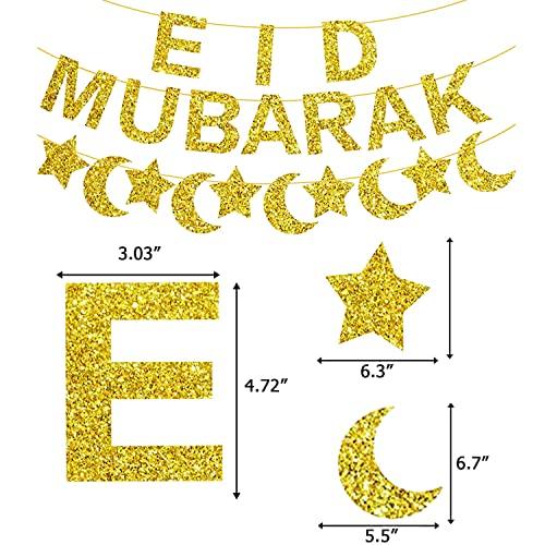 Eid Mubarak Decorations Banner Balloons Party Supplies - Muslim Ramadan Mubarak Kareem Festival Party Decoration Glitter Moon Star Garland - Lasercutwraps Shop