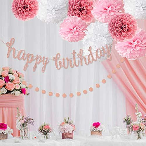 Pink Rose Gold Glittery Happy Birthday Banner - Lasercutwraps Shop