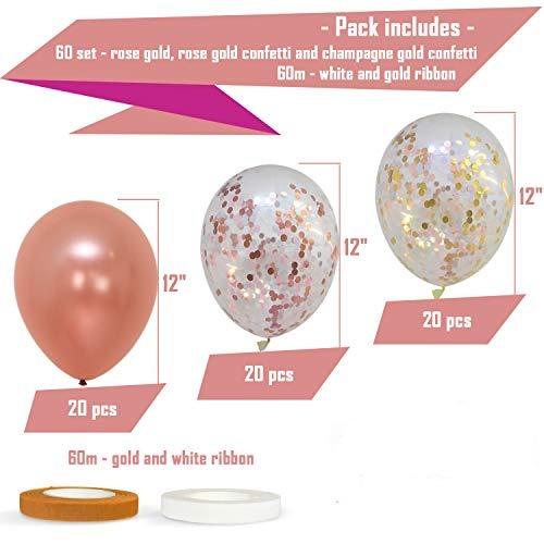 New 60 PACK Rose Gold Balloons + Confetti Balloons w/ Ribbon | Rosegold Balloons for Parties | Bridal & Baby Shower Balloon Decorations - Lasercutwraps Shop
