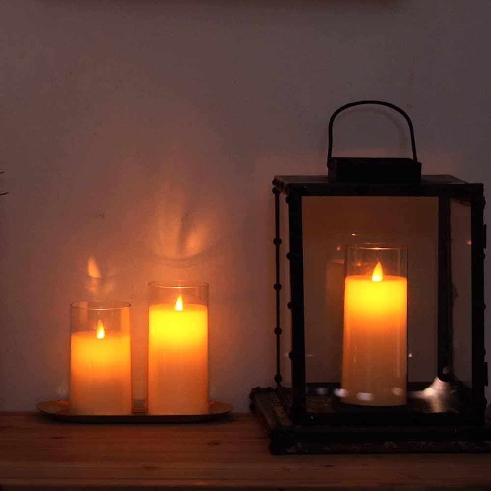 Flickering Flameless Candles, Battery Operated Acrylic LED Pillar Candles with Remote Control and Timer, Ivory White, Set of 3 - Lasercutwraps Shop