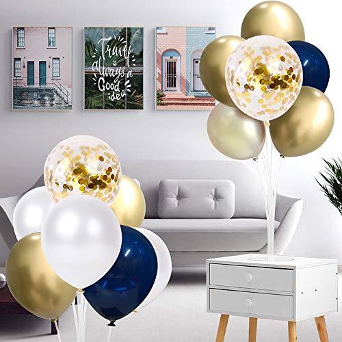 Navy Blue and Gold Confetti Balloons, 50 pcs 12 inch Pearl White and Gold Metallic Chrome Birthday Balloons for Celebration Graduation Party Balloons - Lasercutwraps Shop
