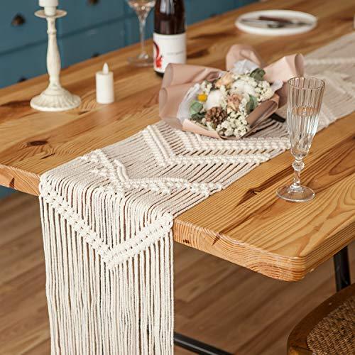boho dresser runner Woven Dining Table Runner Gray & off White Dresser Scarf Console Boho Coffee Table Runner Elegant Farmhouse Style Tablescape Decor