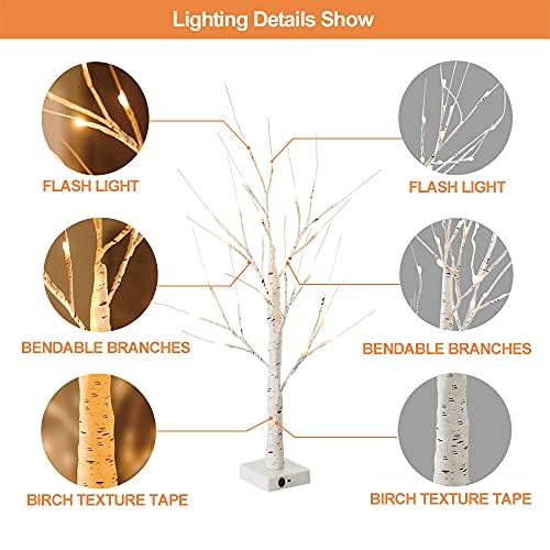 LED Lighted Birch Tree Set of 2, 24''2FT 24LED USB and Battery Powered Timer Warm White LED Artificial Branch Tabletop Fairy Tree Light for Home Party Thanksgiving Christmas Wedding Home Tree Decor - Lasercutwraps Shop