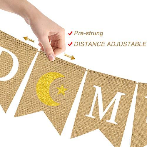 Jute Burlap Ramadan Mubarak Banner with Moon and Star Mantel Fireplace Decoration - Lasercutwraps Shop