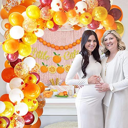 112PCS Fall Balloons Garland Arch Kit - Orange Gold Burgundy White Confetti Balloons with Artificial Maple Leaves Garland for Thanksgiving - Lasercutwraps Shop