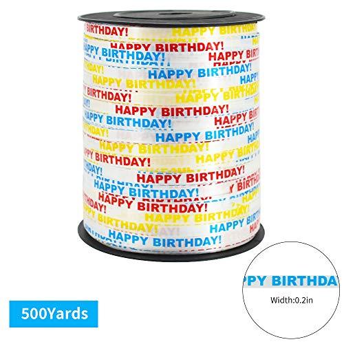 500 Yards Happy Birthday Printed Crimped Curling Ribbon Balloon String Roll Gift Wrapping Ribbon for Party Festival Art Craft Decor Florist Flowers Decoration Supplies - Lasercutwraps Shop