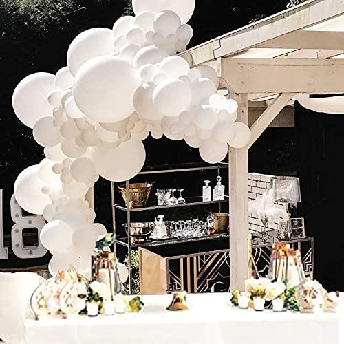 50 Ballons En Latex Blanc Mat 30 Cm (12 Pouces) | Pour Anniversaire, Mariage, Baby Shower | Avec Rubans Inclus