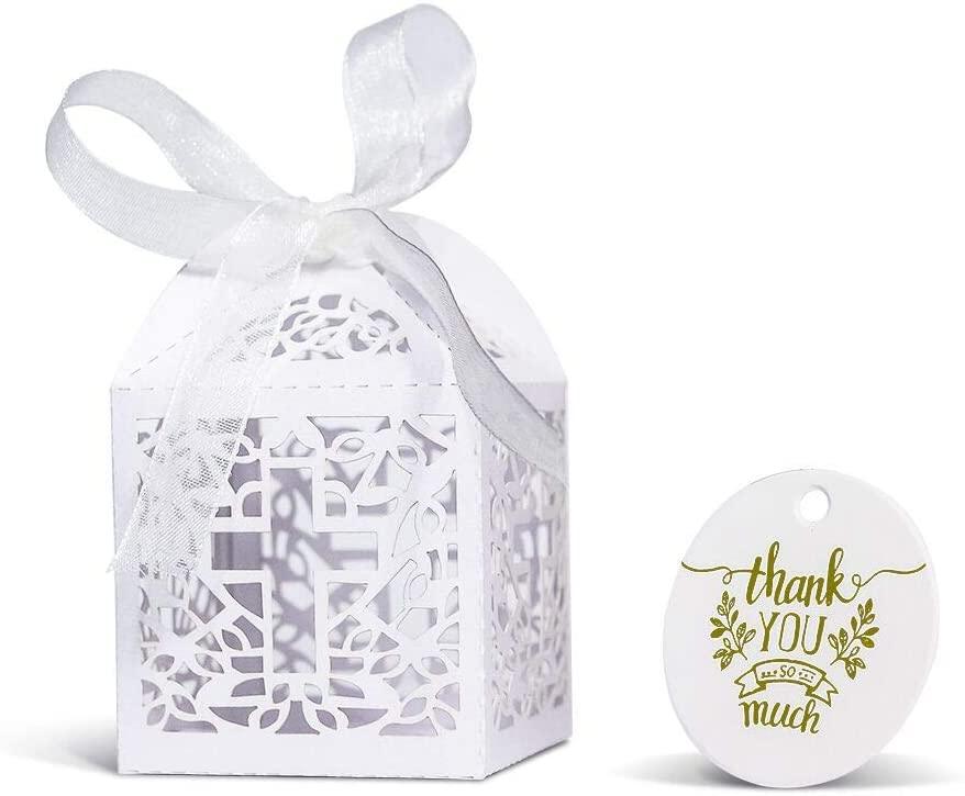 50PCS Baptism Favor Boxes, 2.2''x2.2''x2.2''Laser Cut Favor Boxes with 50 Ribbons - Lasercutwraps Shop