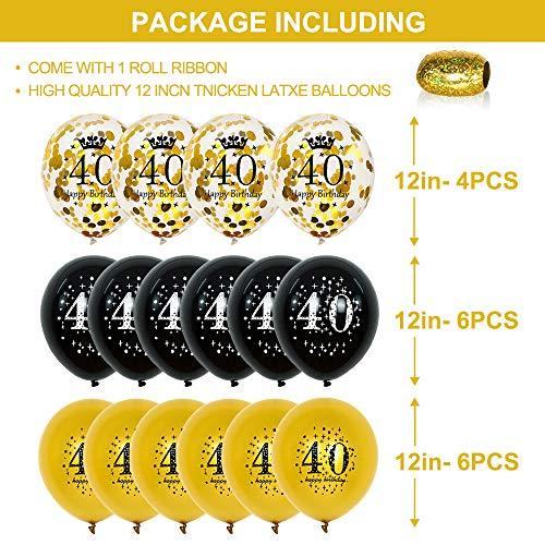 40th Birthday Party Balloons 12 Inch 40 Year Old Balloon Black Gold Party Decorations Gold Confetti Latex Balloon Ribbon for 40 Year Old Anniversary Theme Birthday Party Supplies(16 Pack) - Lasercutwraps Shop