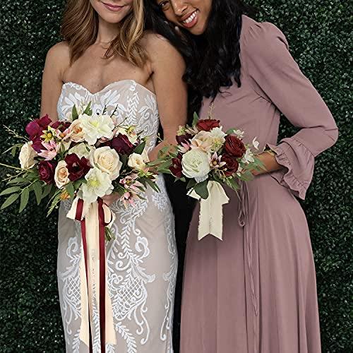 Wedding Bouquets for Bride Marsala Red Bridal Bouquet of Flowers Artificial Flowers - Lasercutwraps Shop