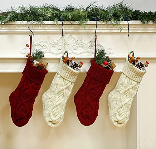 4 Pack Christmas Stockings, 14 Inches Cable Knitted Stocking Gifts & Decoration for Family Holiday Xmas Party Decor, Ivory White and Burgundy - Lasercutwraps Shop