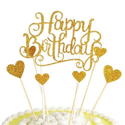 PALASASA Happy Birthday Cake Toppers Gold glitter letters"happy birthday"and love star,Party decor Decorations,Set of 7 (Gold) - Lasercutwraps Shop