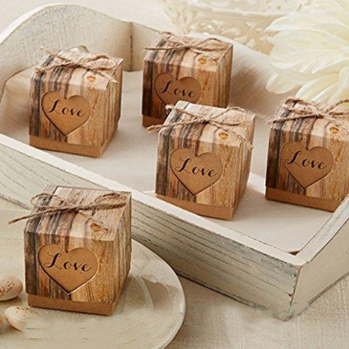 Rustic Candy Boxes,50pcs Wedding Favor Boxes,Love Kraft Bonbonniere Paper Gift Boxes with Burlap Jute Twine for Bridal Shower Wedding Christmas Decorations - Lasercutwraps Shop