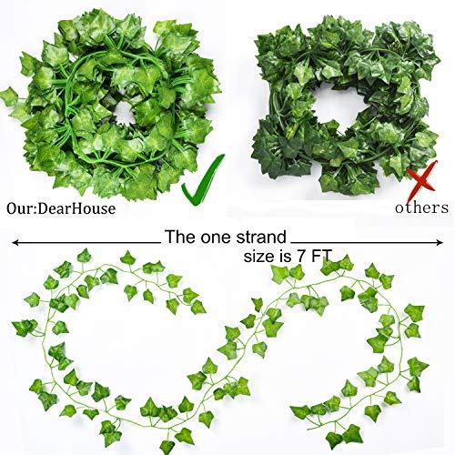 12 Strands Artificial Ivy Leaf Plants Vine Hanging Garland Fake Foliage Flowers Home Kitchen Garden Office Wedding Wall Decor, 84 Feet, Green - Lasercutwraps Shop