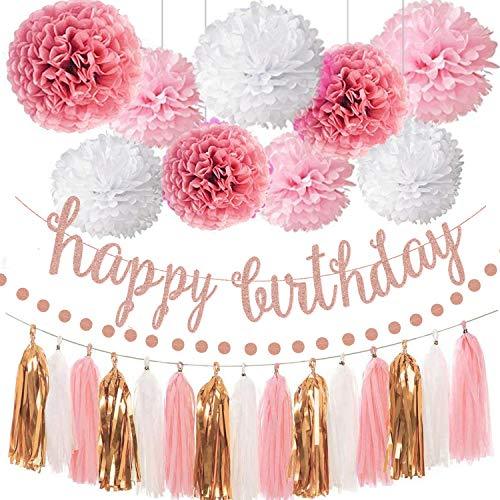 Pink Rose Gold Glittery Happy Birthday Banner - Lasercutwraps Shop