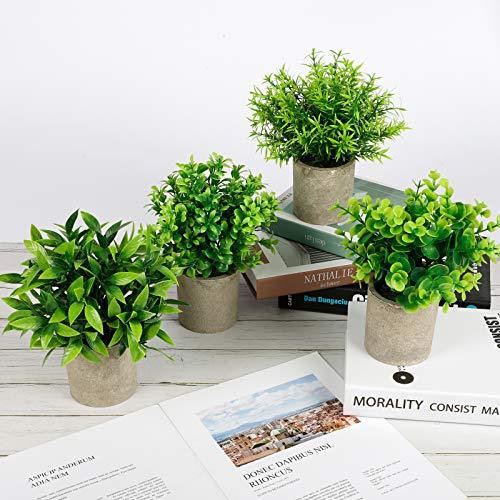 4 Packs Artificial Mini Potted Plants Fake Greenery Eucalyptus Rosemary Plastic Centerpiece for Barhroom Shelf Home Office Desk Table Indoor Decor - Lasercutwraps Shop