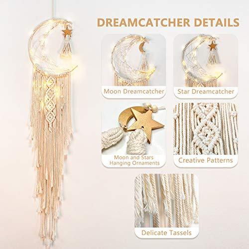 Moon Dream Catcher with LED Light, Handmade Macrame Woven Hanging Wall Decor for Bedroom, Boho Room Decor - Lasercutwraps Shop