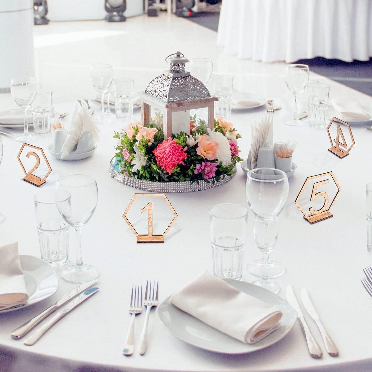 Hexagon Wooden Table Numbers, 1-20 Wedding Table Numbers with Holder Base for Wedding Decoration - Lasercutwraps Shop