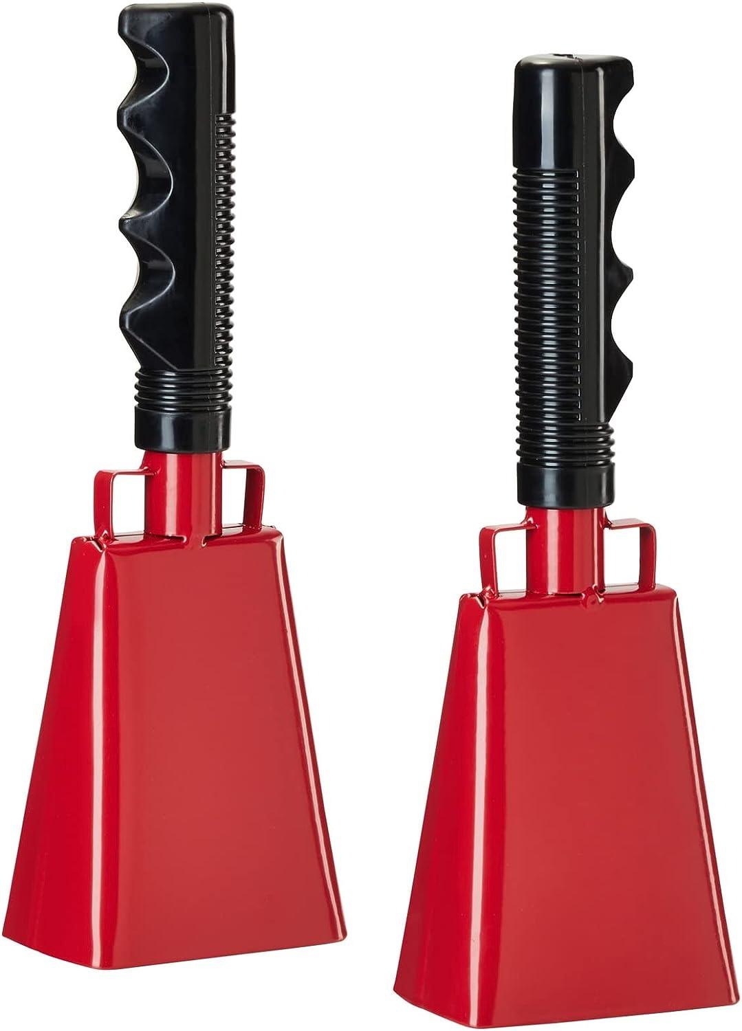 2 Pack Large Red Metal Cowbells for Football Games, 9 Inch Hand Percussion Noise Makers with Handles for Sporting Events, Graduations, Stadiums - Lasercutwraps Shop