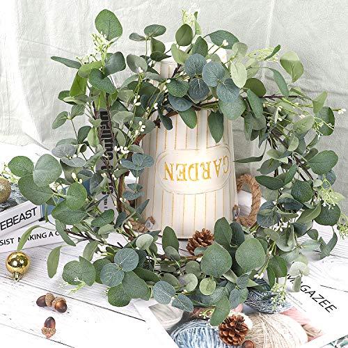 19 Inches Artificial Green Leaf Eucalyptus Wreath Spring Summer Outdoor Ornaments for Front Door Wall Window Farmhouse Decor - Lasercutwraps Shop