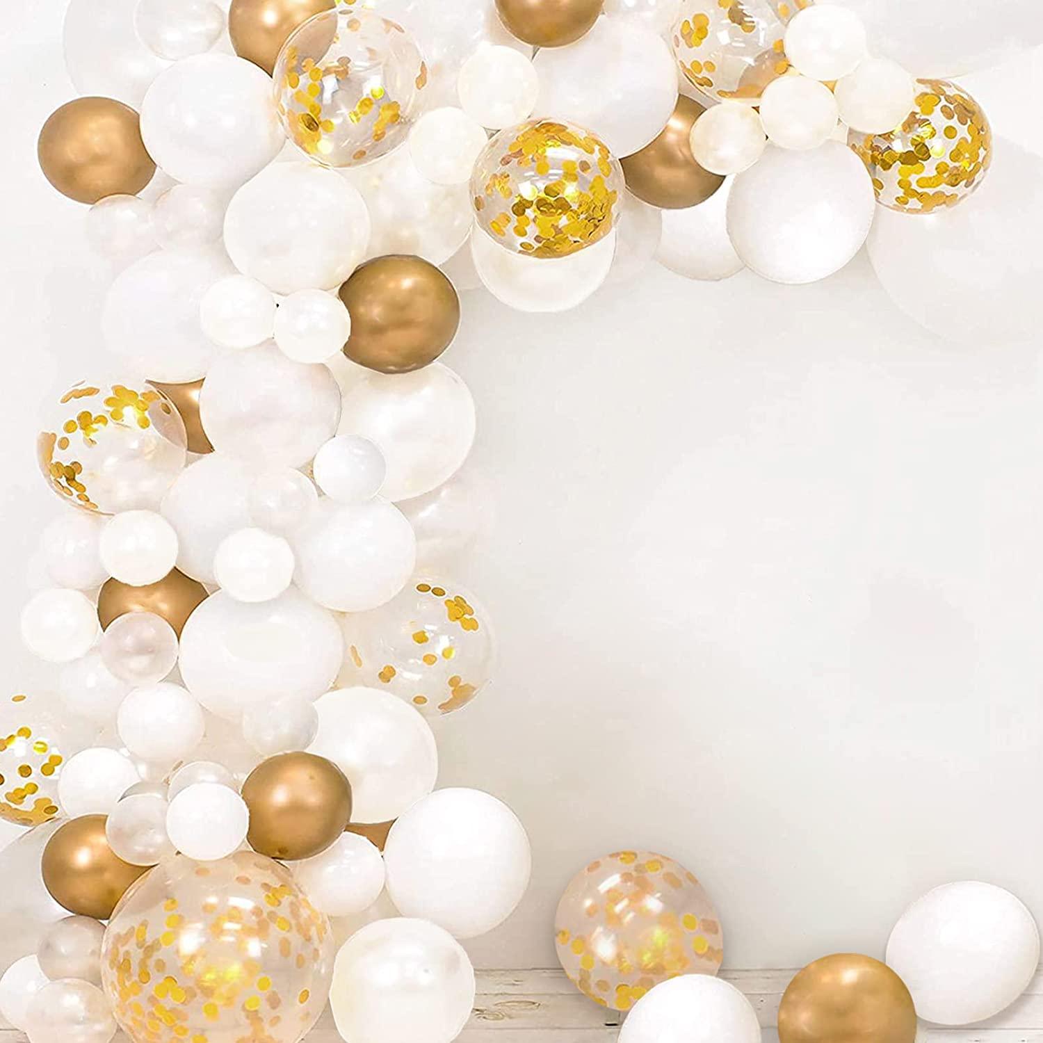 120pcs White Gold Balloon Garland Arch Kit 5 Inch 10 Inch 12 Inch White Gold Confetti Balloons - Lasercutwraps Shop