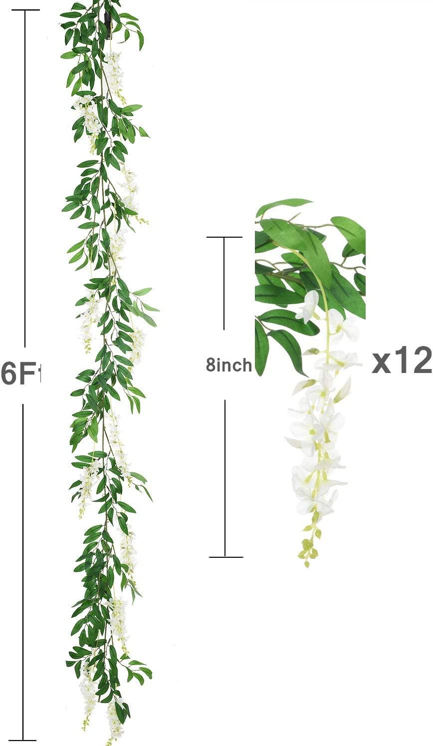 2Pcs 6Ft/Piece Artificial Flowers Wisteria Garland Artificial Wisteria Vine Hanging Flower Greenery Garland for Home Garden Outdoor Wedding - Lasercutwraps Shop