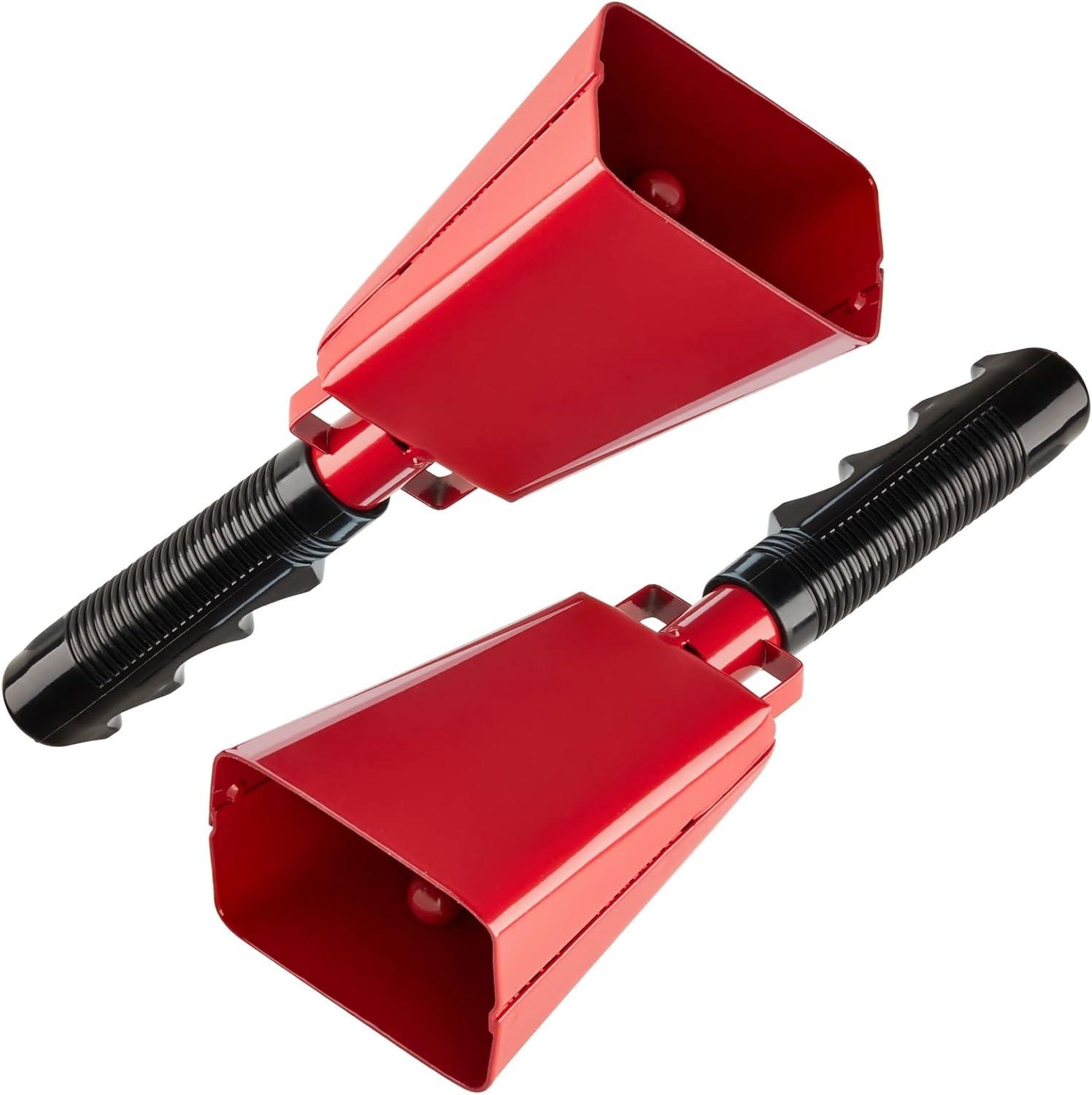 2 Pack Large Red Metal Cowbells for Football Games, 9 Inch Hand Percussion Noise Makers with Handles for Sporting Events, Graduations, Stadiums - Lasercutwraps Shop