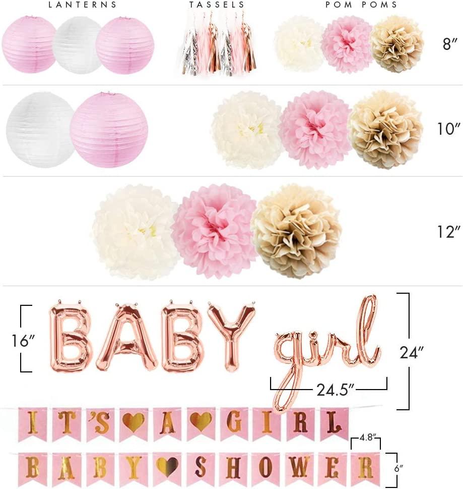 Pink Baby Shower Decorations for Girl with Its A Girl Banner, Baby Girl Letter Balloons - Lasercutwraps Shop